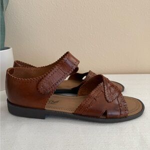 Leather Craft Brown Leather Velcro Strap Sandals Brazil